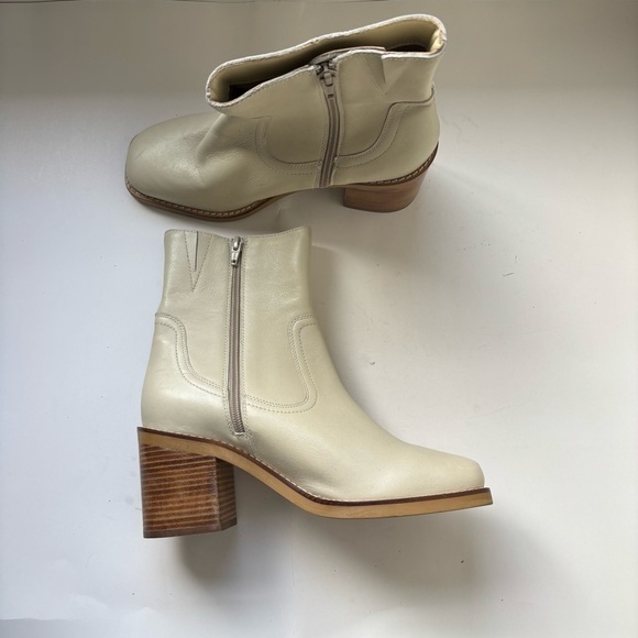 Anthropologie Seychelles Leather Turbulent Chunky Ankle Boot Cream Sz 8 - Picture 4 of 10